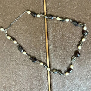 VINTAGE Pearl and Purple Taupe Neutral Gemstone Necklace